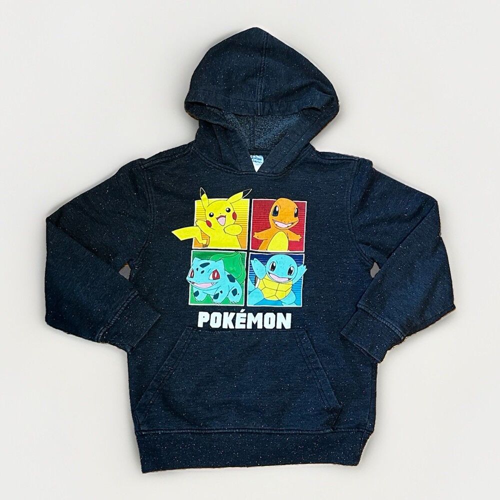 Pokemon Hoodie Sweatshirt Boys Small Gray Pikachu Charmander Starters Pullover